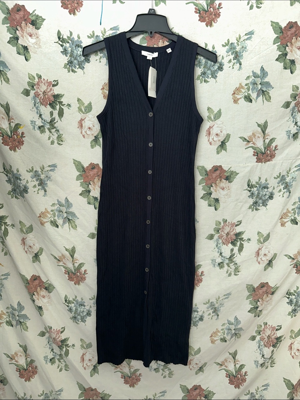 Vince Black Sleeveless Ribbed Button-Front Maxi Dress